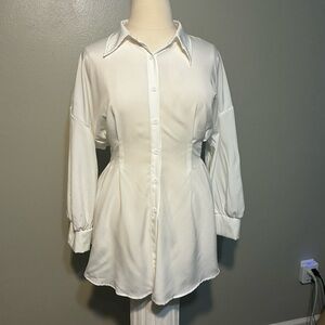 Elegant White Women's Button-Up Blouse #501